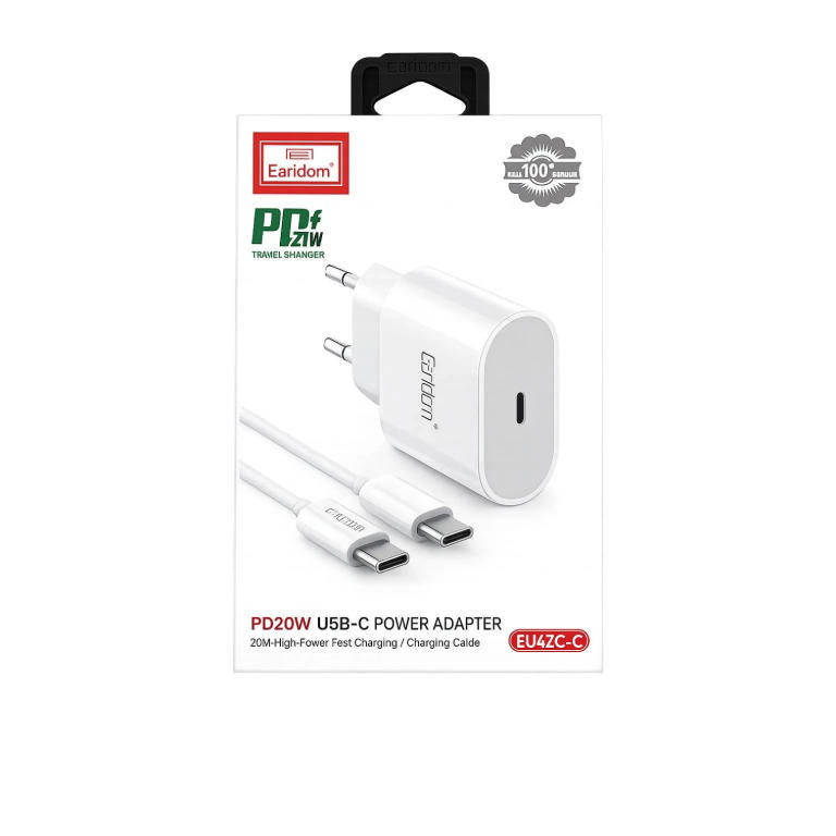 Earldom EU42C-C Type-C Çıkışlı Type-C to USB-C Kablolu PD Hızlı Şarj Cihazı 20W